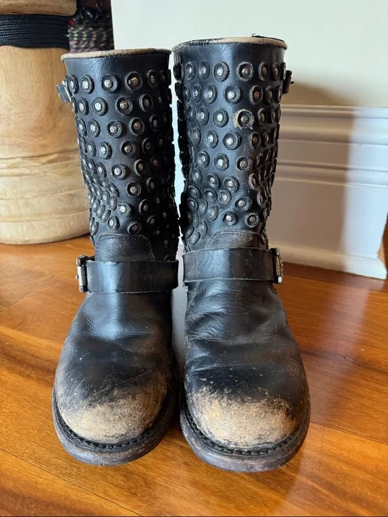 Frye Boots. Studded Black Leather Mid-Calf style. - Picture 3 of 7